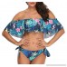 Holipick Women 2 Piece Off-Shoulder Flounce Bandeau Floral Printed Bikini Top with Cheeky Knot Triangle Bottom Blue B07FGDXHBD